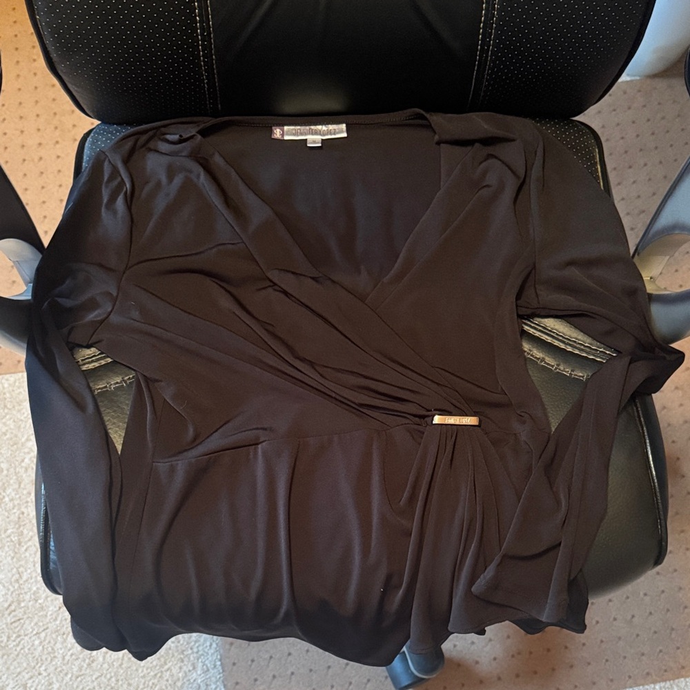 Jennifer Lopez Chic Black Wrap Blouse